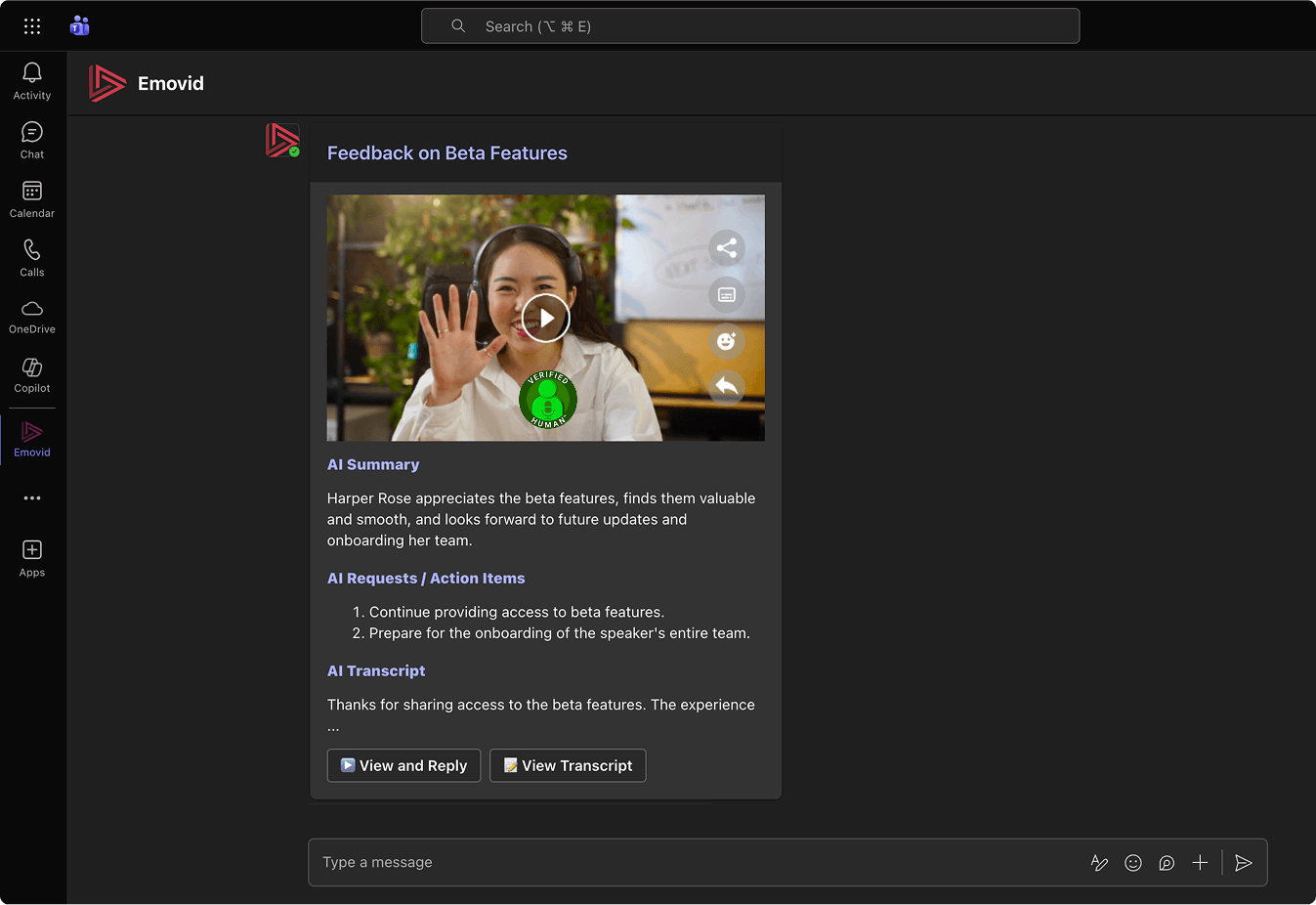 Emovid for Microsoft Teams